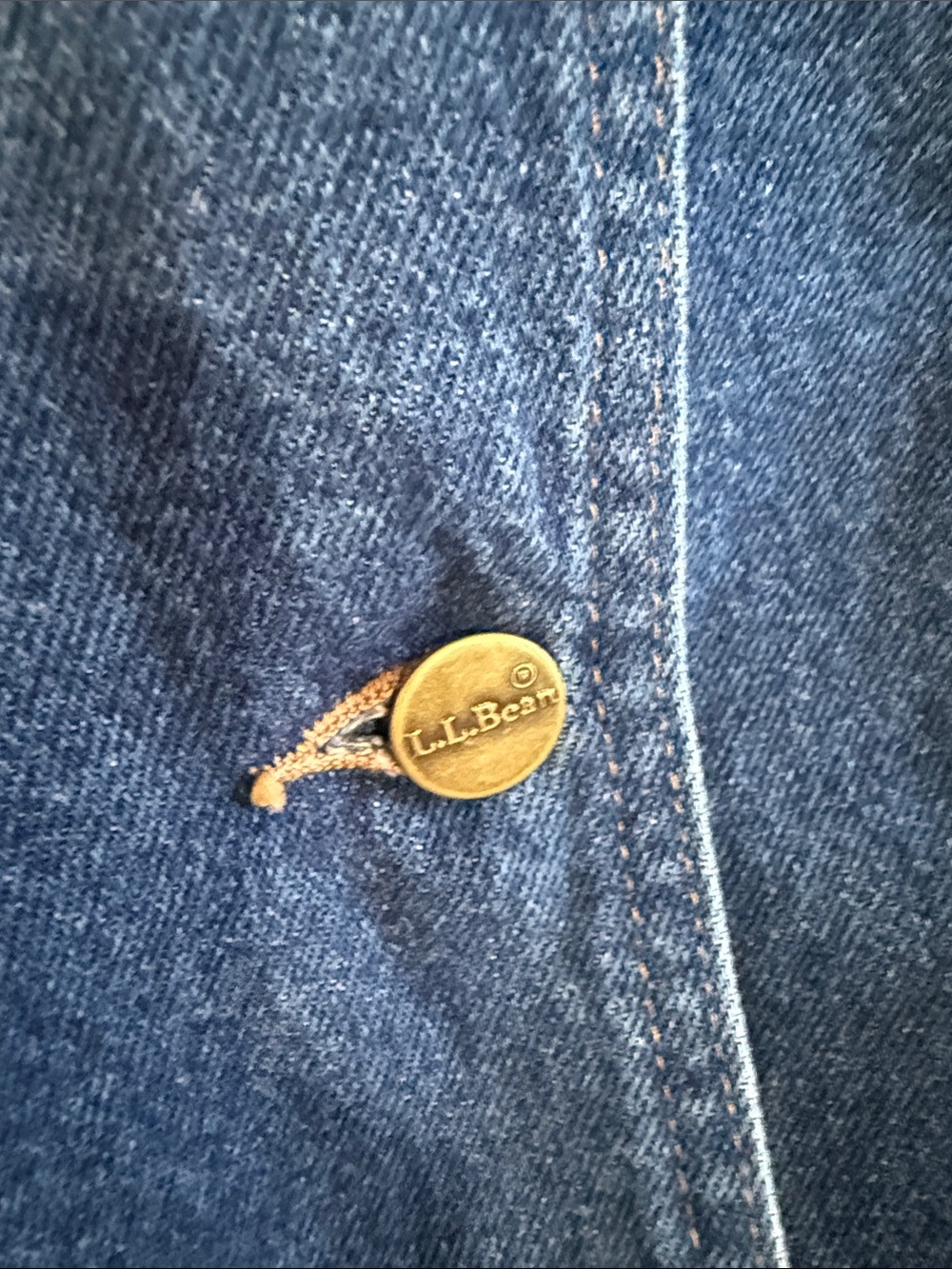 L.L. Bean Blue Denim Jacket with Tan Corduroy Collar and Pink Plaid Lining - Picture 9 of 10